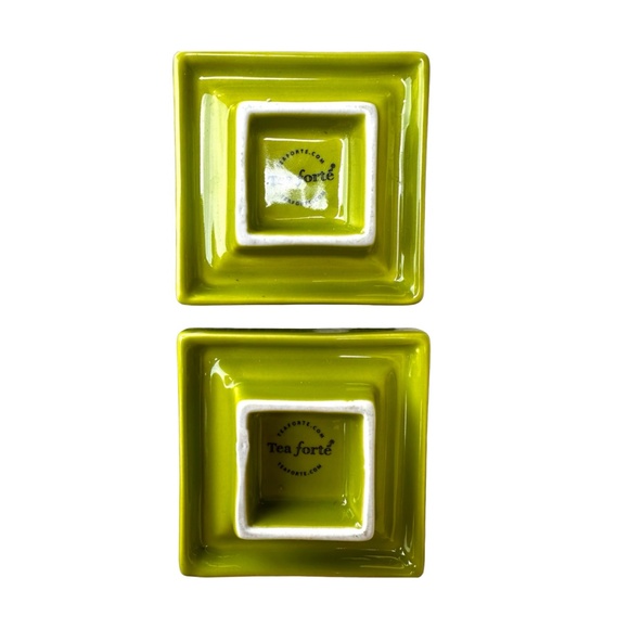 TEA FORTE Ceramic Tea Bag Tray Holder (pair of 2) Green - Picture 5 of 6